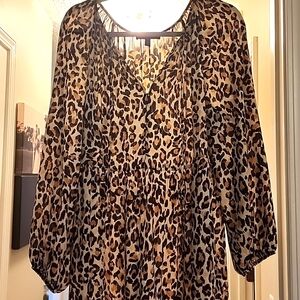 Banana Republic Maxi Dress Womens Medium Leopard Print Tiered Long Sleeve